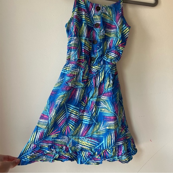 🌼 5/$25 George Girls Tropical Leaf Print Sundress Blue Multicolor Size 8 Rayon - Picture 2 of 11